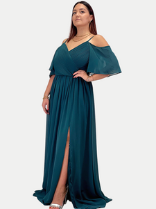 Abito lungo curvy in chiffon con mezza manica